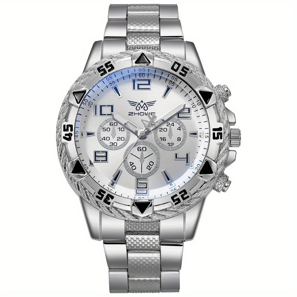 Men's Chunky Sport Watch – Gold & Silver Plated Chronograph-Style Bold Case, Blue Dial Option, Trendy Fashion Wristwatch for Men