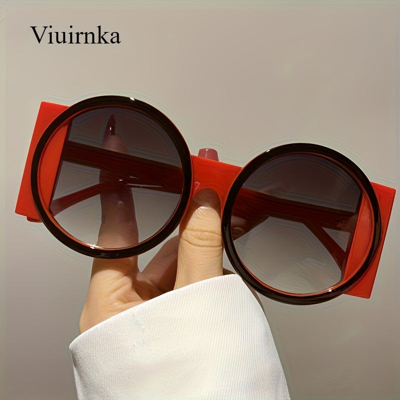 Color Block Round Sunglasses Unisex Retro Minimalist Fashion Glasses for Beach Vacation Travel Cruise Summer Colorful Trendy Eyewear Green Orange Red Blue Black Tea