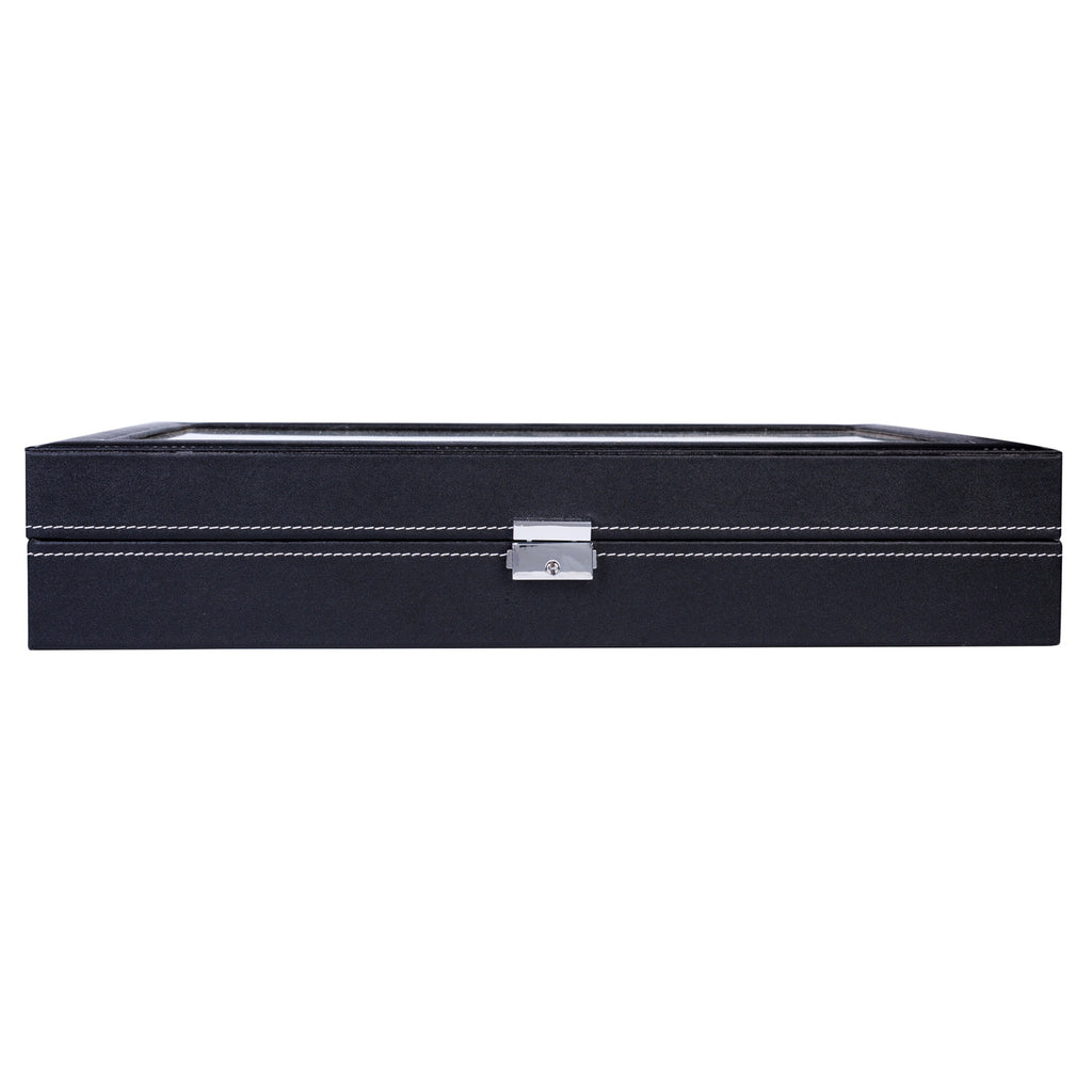 24 Compartments Top-level Opening Style Leather Watch Collection Box Black