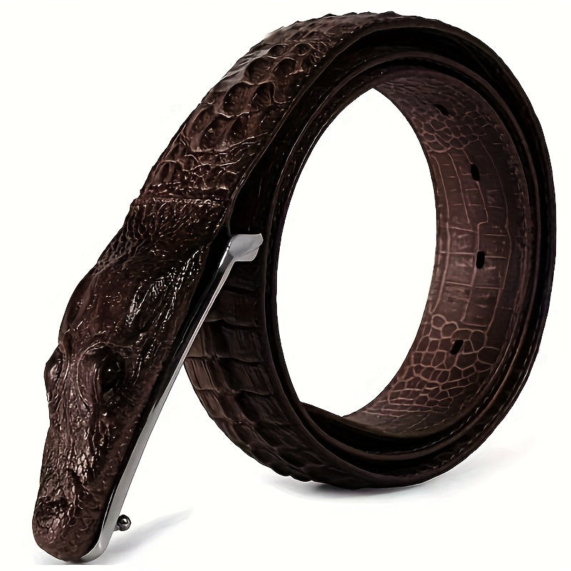 Men's Crocodile Pattern Design Belt Crocodile Leather Embossed Belt Two-layer Cowhide Belt
