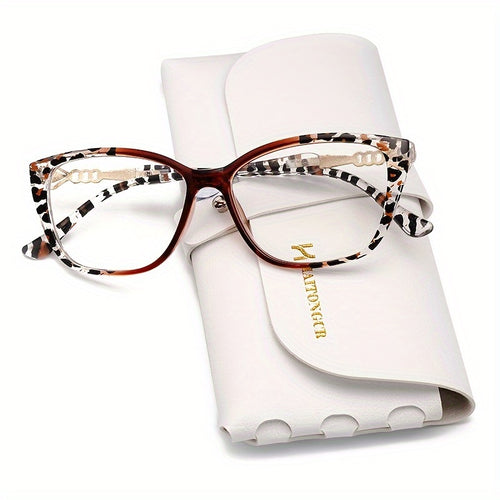 Leopard Print Reading Glasses Anti Blue Light HD Lenses Square Frame Metal Accents Includes Case & Cloth Black Tortoiseshell Red Strengths +1.0 to +4.0