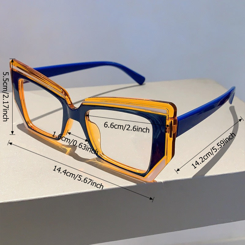 VIUIRNKA Women's Glasses, Trendy Cat Eye Frame with Transparent PC Lens, Blue Light Blocking Computer Glasses, Lightweight Color Block Fashion Eyewear with Case, Cool  Style, Quality Event Wear, Trending Holiday Gifts