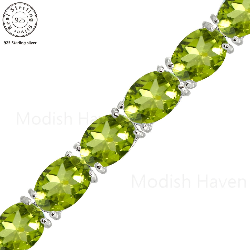 Green Peridot Women's Tennis Bracelet, 925 Silver, Delicate and Elegant in Niche Colors, Women's Jewelry. Suitable for Daily Party Wear. Birthday, Mother's Day Valentine's Day Gift, Date Accessories, Party Jewelry, Total Product Weight (4.85g)