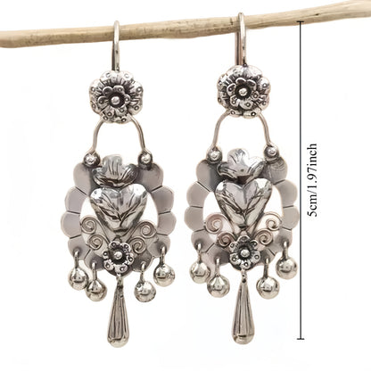 S925 Sterling Silver Bohemian Earrings Vintage Ethnic Retro Dangle Drop Earrings for Women Antique Silver Jewelry Valentine's Day Holiday Gift