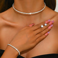 3pcs Set 925 Silvery Ladies Necklace Bracelet with Moissanite Delicate Silvery Choker Necklace Bracelet Stud Earrings Jewelry Set Gift for High Quality Women's Jewelry