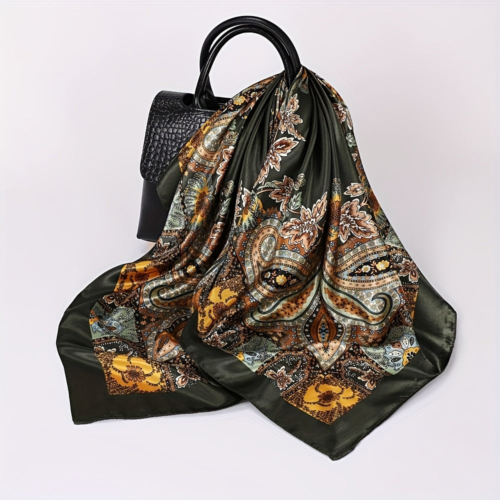 Set of 6 Vintage Satin Square Scarves for Women, Featuring Elegant Polyester with Paisley And Floral Patterns in 6 Distinct Designs And Assorted Colors, Perfect for Both Formal And Casual Events
