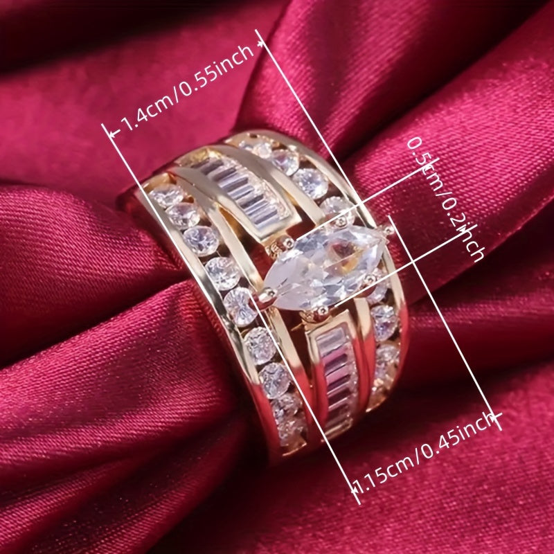Wide Band Ring Set 2Pcs for Women - Vintage Elegant Anniversary Engagement Ring Set, Silver Gold Rose Gold, Sizes 5-13, Luxury Wedding Banquet Jewelry Gift for Her