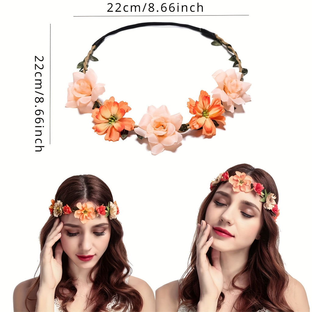 12pcs Bohemian Chic Floral Crown Headbands, Floral Crown Headbands, Adjustable Tiaras for Women, Perfect Wedding Bridal Bridesmaid Headdress Hair Accessories for Formal Occasions, Great for Birthday Gifts, Party, Christmas Gifts
