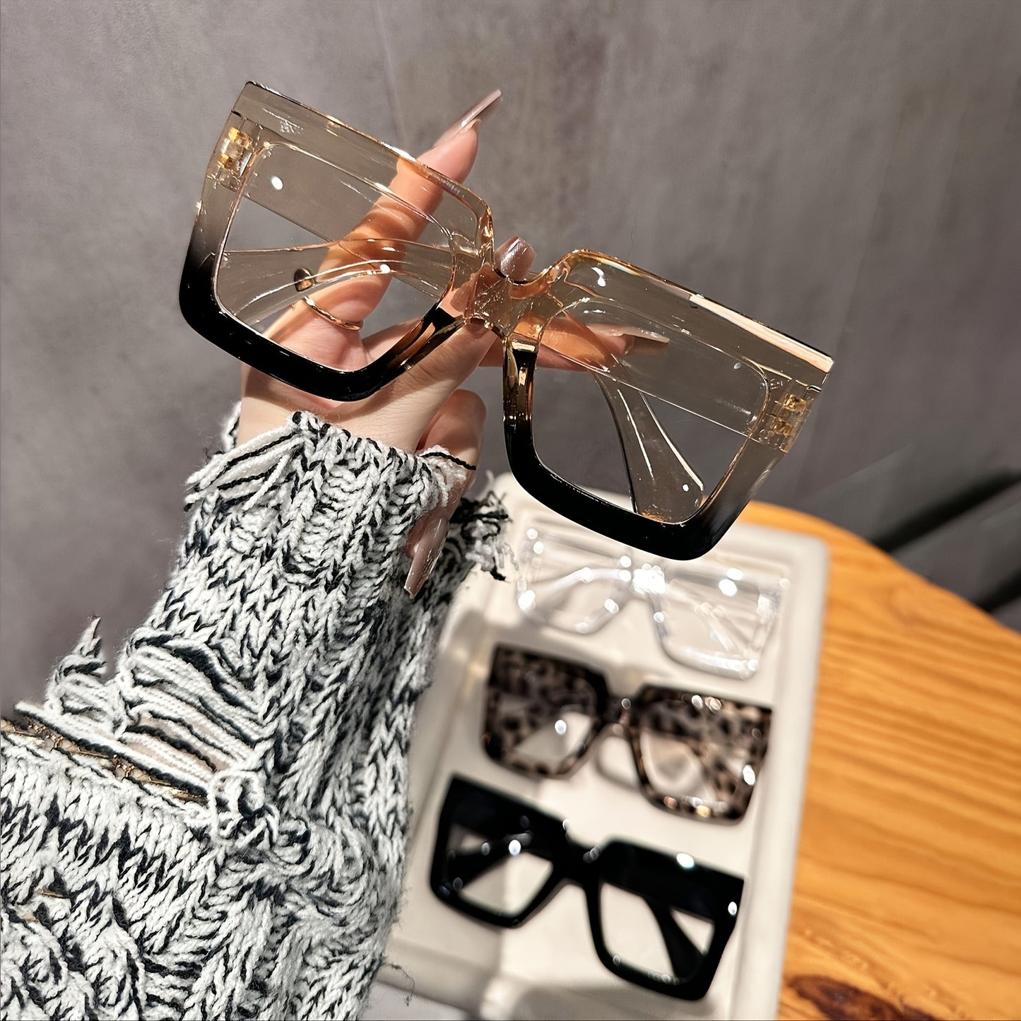 Square Fashion Glasses Women 4 Pack Tortoiseshell Clear Rose Gold Lightweight Plastic Decorative Eyewear Office Home Party Gift for Her Family Friends
