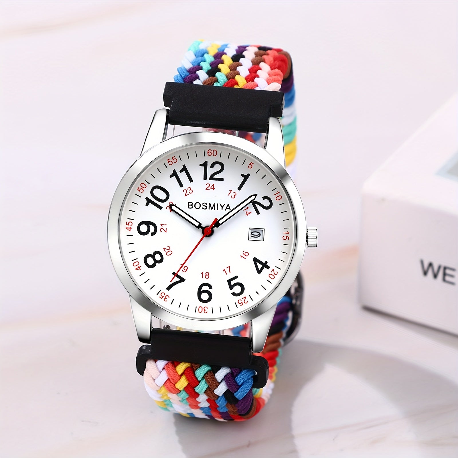 Analog Quartz High Definition Easy to Read Large Digital Calendar Dial Flexible Adjustable Elastic Braid Strap 24 Hours Standard Quartz Watch