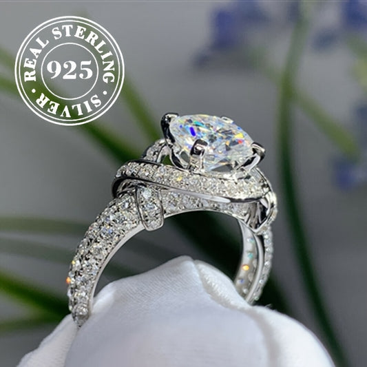 Moissanite Engagement Ring 925 Silver - Vintage Flower Tower Intertwined Design, Full-Set Moissanite Wedding Band for Women, Elegant Anniversary Ring Sizes 6-11