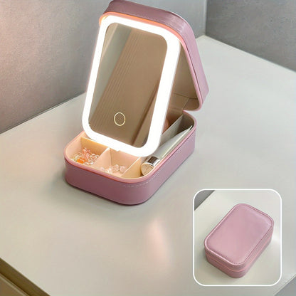 Travel Makeup Bag with LED Mirror Jewelry Box Portable Rechargeable 3 Color Adjustable Light Vanity Case Organizer Wedding Bridal Mother's Day Gift