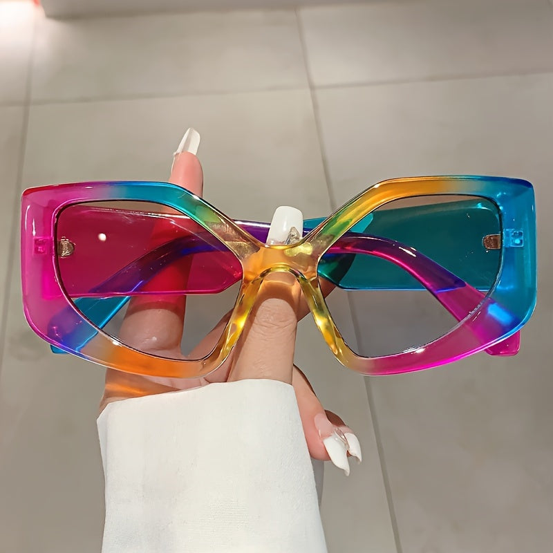 Women's Trendy Polygonal Fashion Glasses, -Color UV400pcs Lenses with Lightweight Frame, Versatile Fashion for Beach/Vacation/Travel, Includes Protection Case, Stylish Unisex Accessory