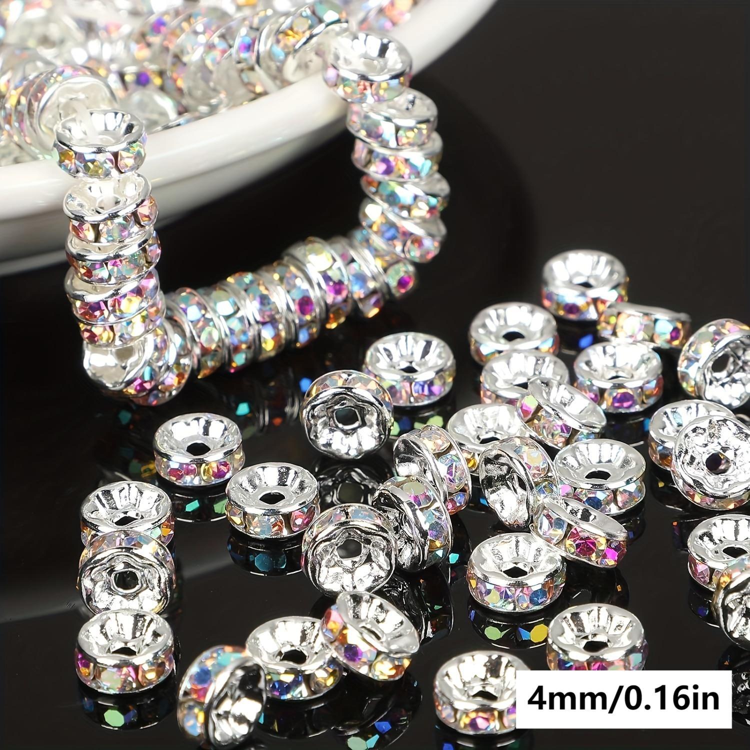 500pcs Mixed Color White AB Iron Rondelle 4/ 6/ 8/ 10mm, Round Rondelle Loose Spacer Beads for DIY Bracelet Necklace Pendant