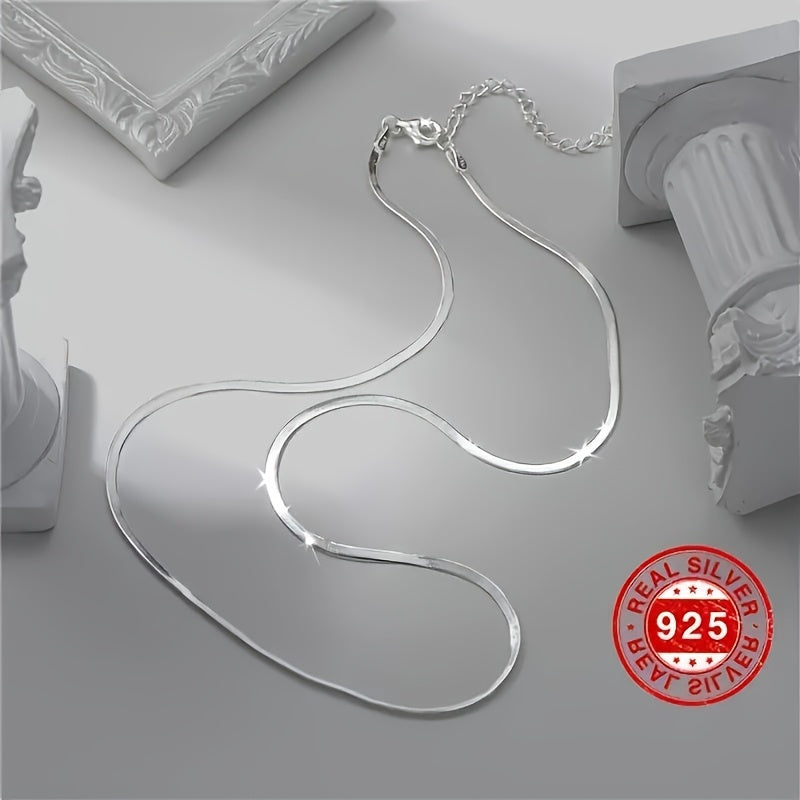 S925 Sterling Silver Flat Snake Chain Necklace – Handmade Hypoallergenic Artistic Design, Unisex Layering Necklace in 18"/20"/22", Versatile Jewelry Gift