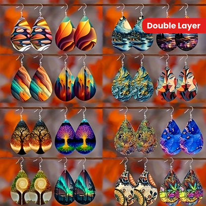 Drop Earrings Set 16 Pairs – Boho Water Drop Double Layer Mix & Match Colorful Pattern Dangle Earrings for Women, Bohemian Fashion Jewelry Bulk Pack