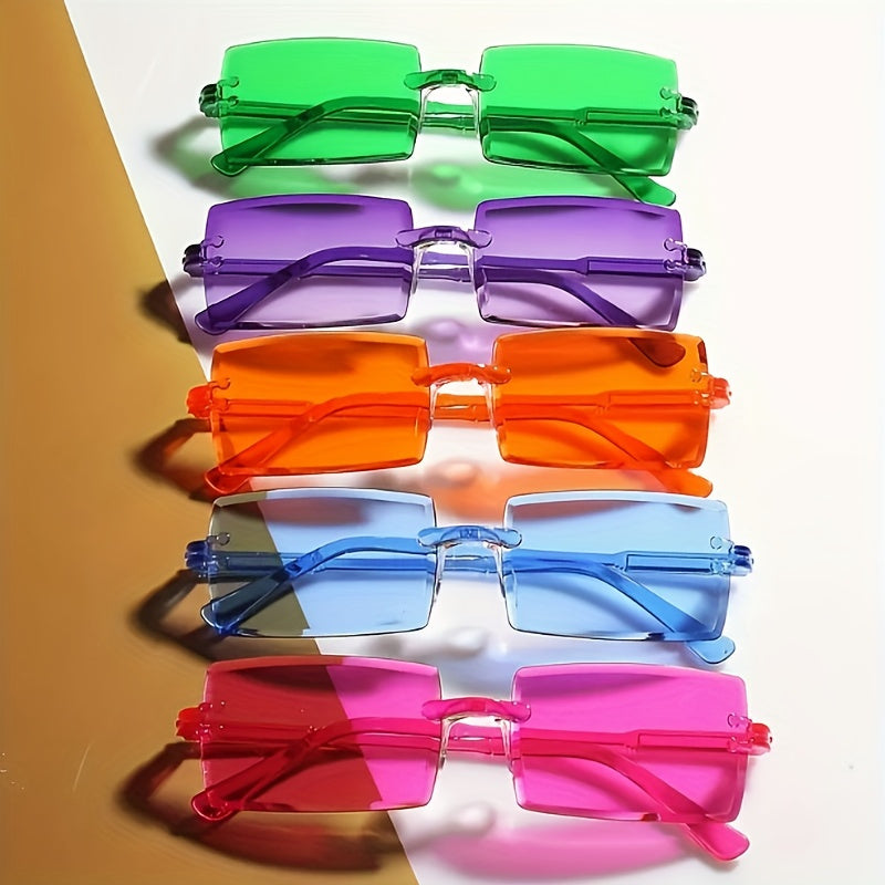 10pcs Set of Candy-Colored Frameless Rectangular Plastic Glasses- Colorful Fun Design, Ideal Accessories for Parties, Weddings, Gatherings, and Holiday Events| Durable Plastic Material| A must-have for photo decoration