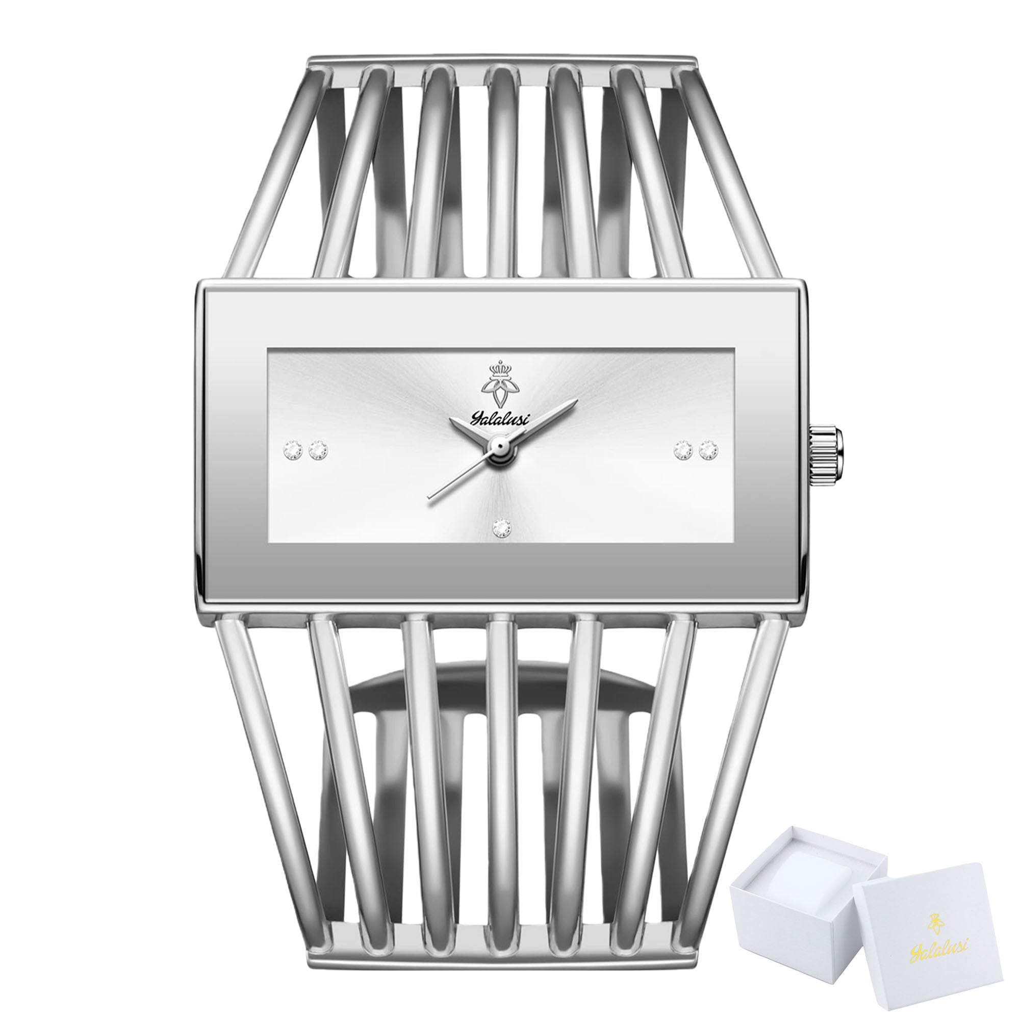 YaLaLuSi Brand 1 Elegant and Fashionable Women' S Quartz Wristwatch Unique Personality Elastic Openwork Bracelet Style Classic Solid-Color Square Dial Exquisite Rhinestones Versatile for Casual Attire Perfect Gift for Women, Family, or Friends