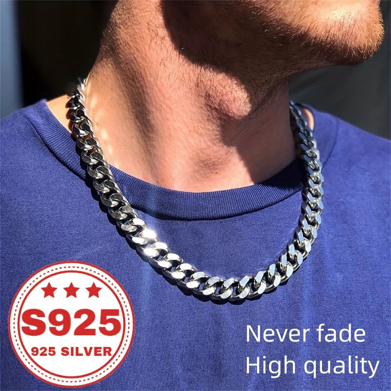 Hot Seller: 925 Sterling Silver Cuban Necklace, 9Mm Cuban Chain, Suitable for Both Men And Women. A Trendy Must-Have, Classic And Versatile, This Stylish, Made-In-China, High-End Necklace Makes a Great Gift