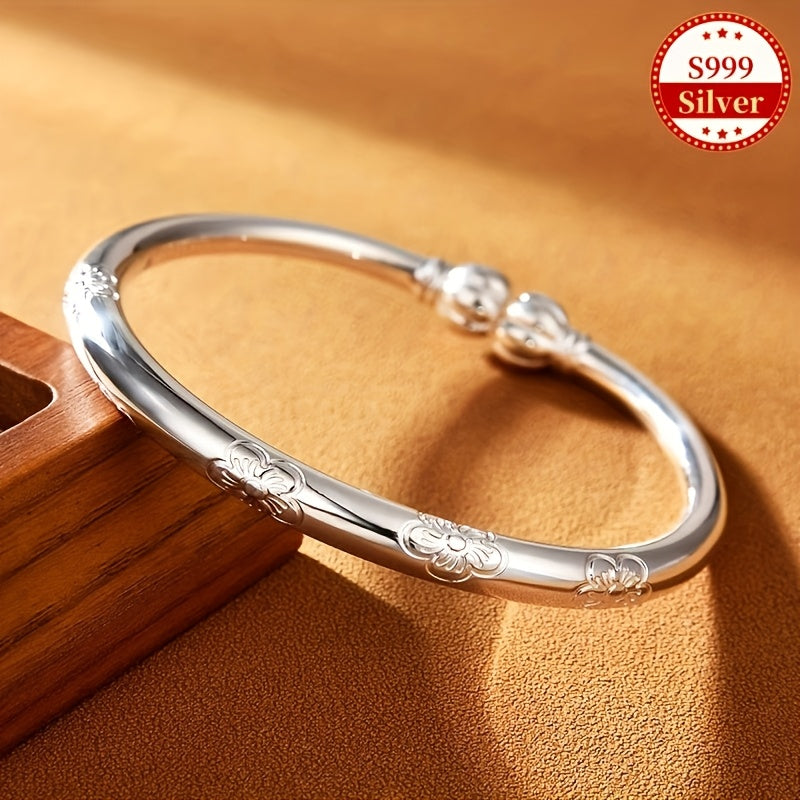 Simple Tribal Style S999 Sterling Silver Bracelet, Suitable For Women'S Daily Wear & Gift Giving, Ideal For Mother'S Day, Appropriate For All Seasons