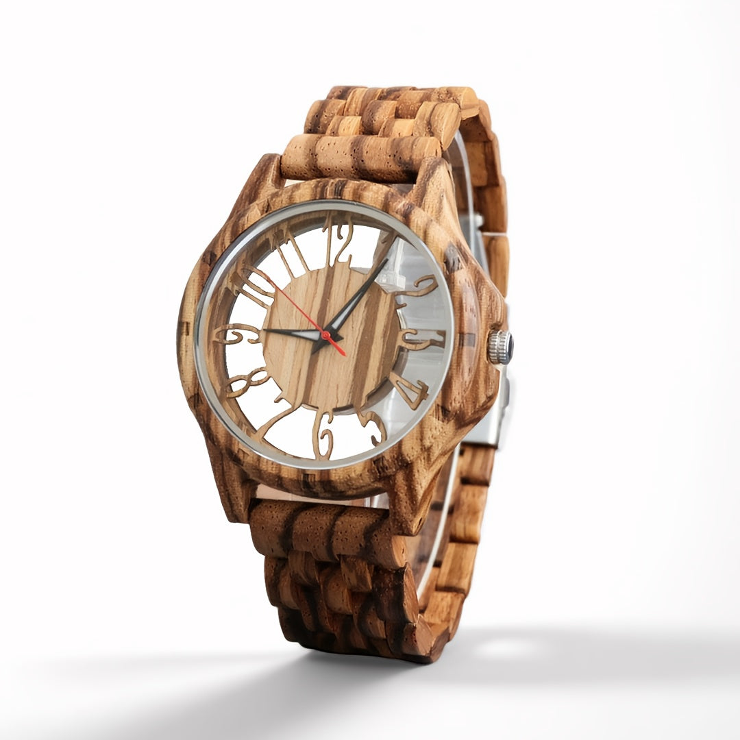 Men's Wood Quartz Watch Fashion Transparent Hollow Watch Timepieces Wooden Wrist Watches for Men
