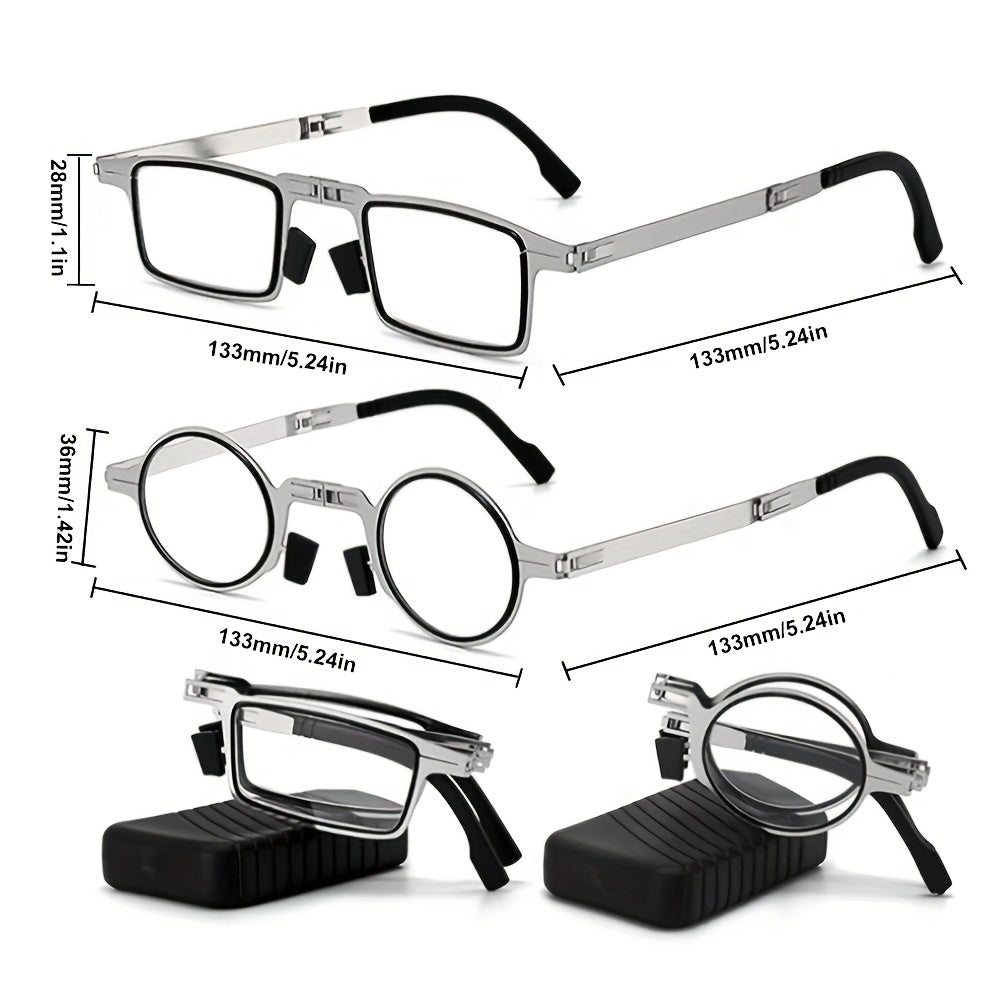 Folding Reading Glasses Blue Light Blocking 2 Pairs Stainless Steel Frame HD Portable with Case +100 to +400 Travel Men Women