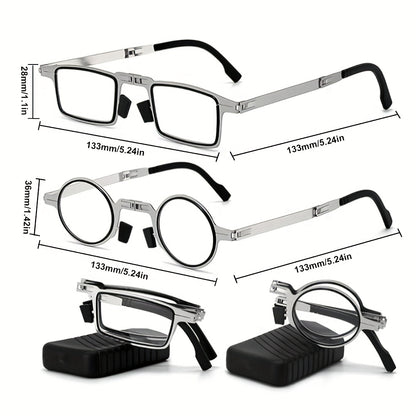 Folding Reading Glasses Blue Light Blocking 2 Pairs Stainless Steel Frame HD Portable with Case +100 to +400 Travel Men Women