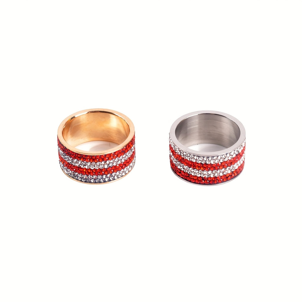 Patriotic Stainless Steel Rings with Rhinestone Accents - American Flag Design Jewelry Gift for Men And Women