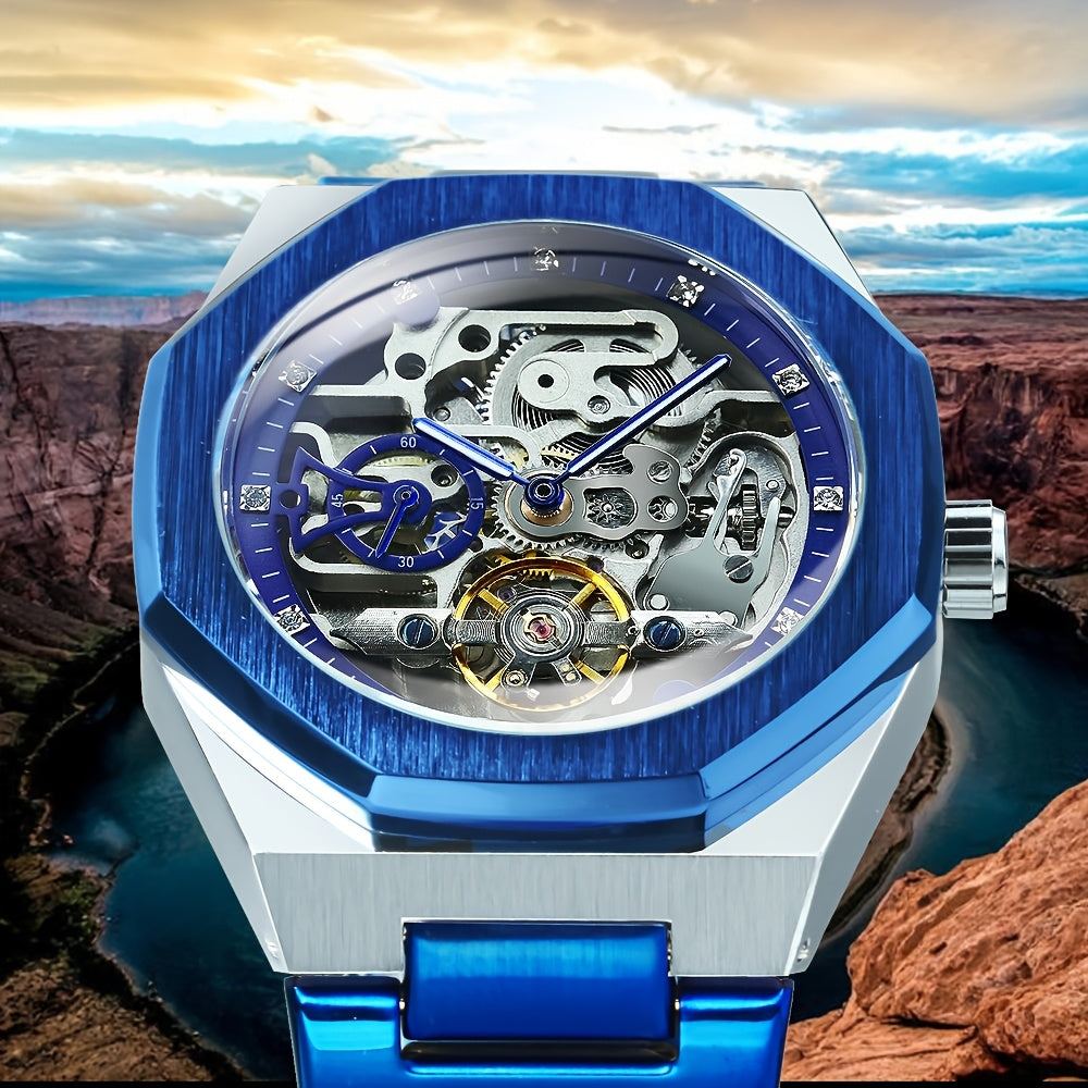 FORSINING Skeleton Tourbillon Automatic Mechanical Watch for Men – Luminous Hands, Stainless Steel Band, Irregular Case, Luxury Business Gift