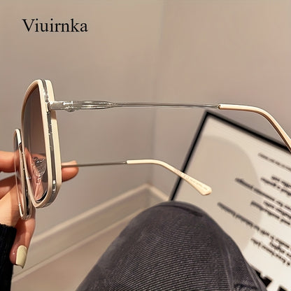 Oversized Square Gradient Sunglasses for Women Men, UV400 Protection Lenses, Trendy Unisex Fashion Eyewear for Driving Beach Vacation Travel Cruise — Rice White Black Pink Blue Tea