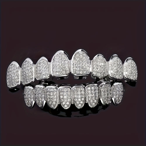 1 Set Of Design Models Niche Quirky Denture Sets Micro-set Full Of Synthetic Synthetic Zirconia Punk Style Halloween Pop-up Cosplay Big Golden Teeth Jewellery, Suitable for Party Party Party Party Gifts