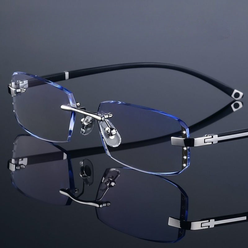 Frameless Reading Glasses for Men Women – Retro Elegant Lightweight Eyewear for Reading, Phone & Computer, Blue Transparent, Magnification Strength +100 to +400