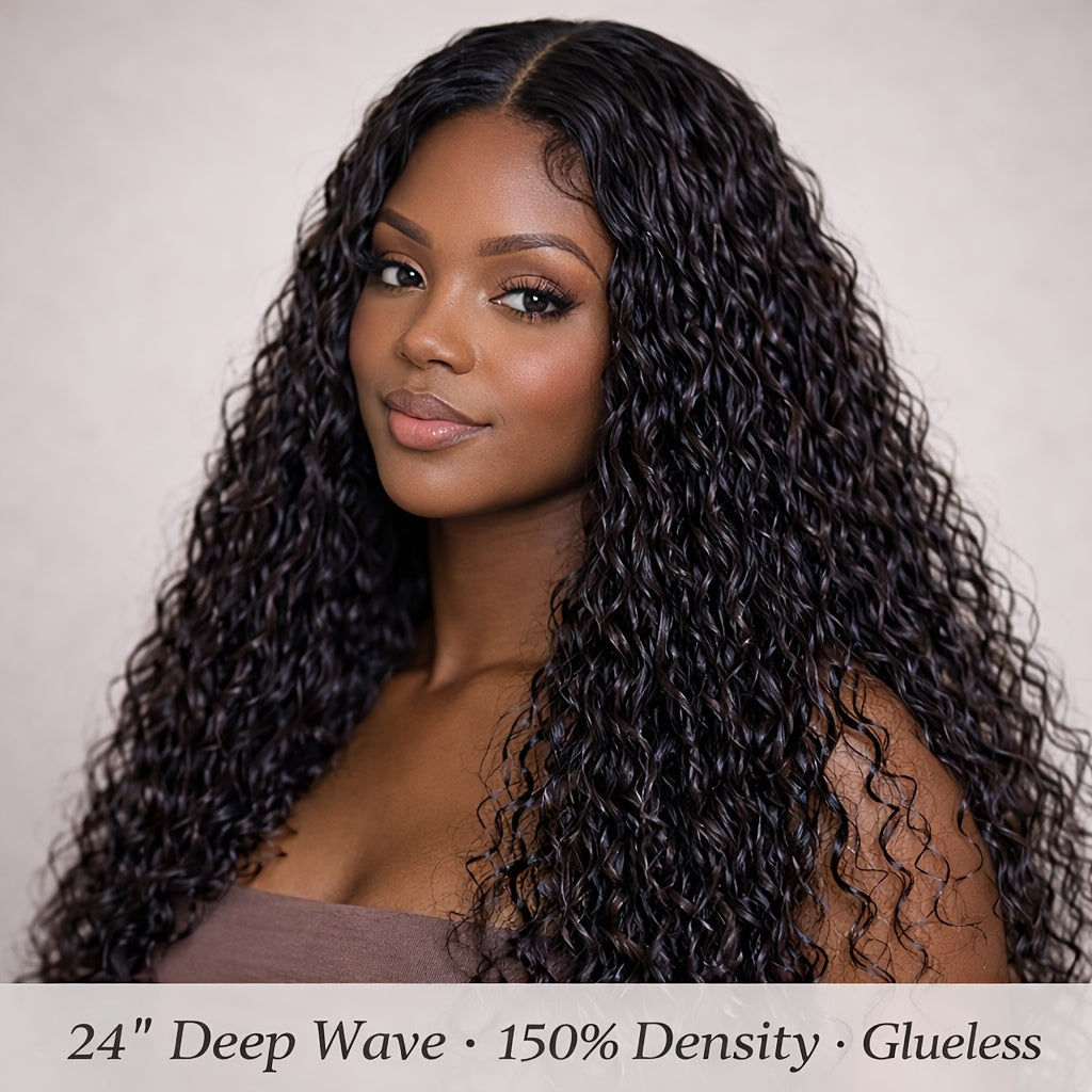 24 Inch Deep Wave Lace Front Wig, Women'S Hairpiece, Water Wave Wig, Women'S Deep Wave Lace Wig, Suitable for All Occasions Wigs for Parties