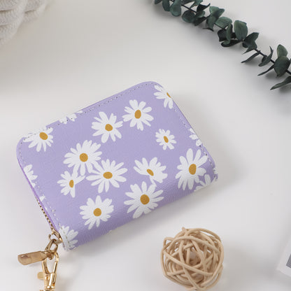 Wristlet Keychain Card Holder - Daisy Beaded Accordion Zipper Pouch with Multi-Card Slots, Hand-Beaded Wrist Keyring Bag Charm for Women, Cute Floral Cardholder Wallet Gift for Mom or Friend
