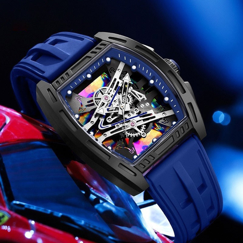 Relogio Masculino Top Brand Men'S Barrel Shape Watches, Luxury Male Quartz Wristwatch, Trendy Retro Style Watch For Man, Silicone Strap, Fashion Trend Men Business Watch, Holiday Birthday Gifts
