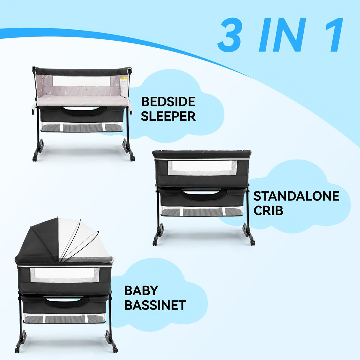 Baby Bassinet - Portable Foldable Bedside Cradle – view 6