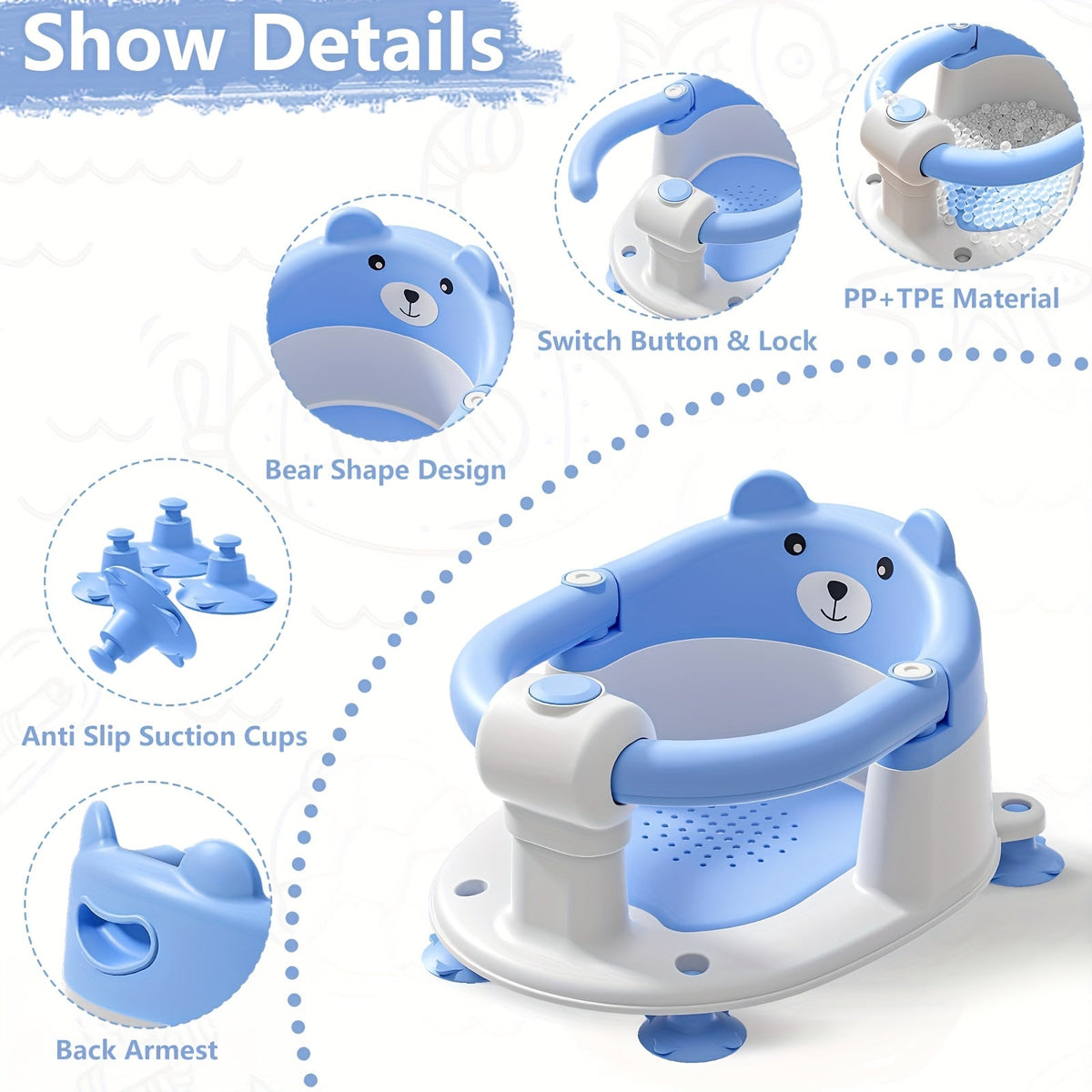 Baby Bath Seat - Non-Slip Soft Months Seats – view 5