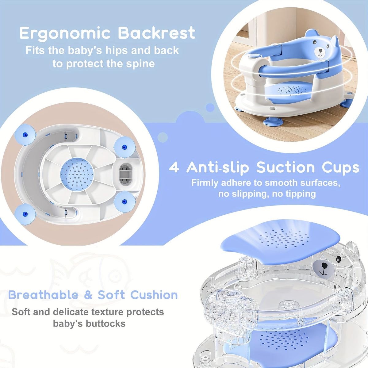 Baby Bath Seat - Non-Slip Soft Months Seats – view 6