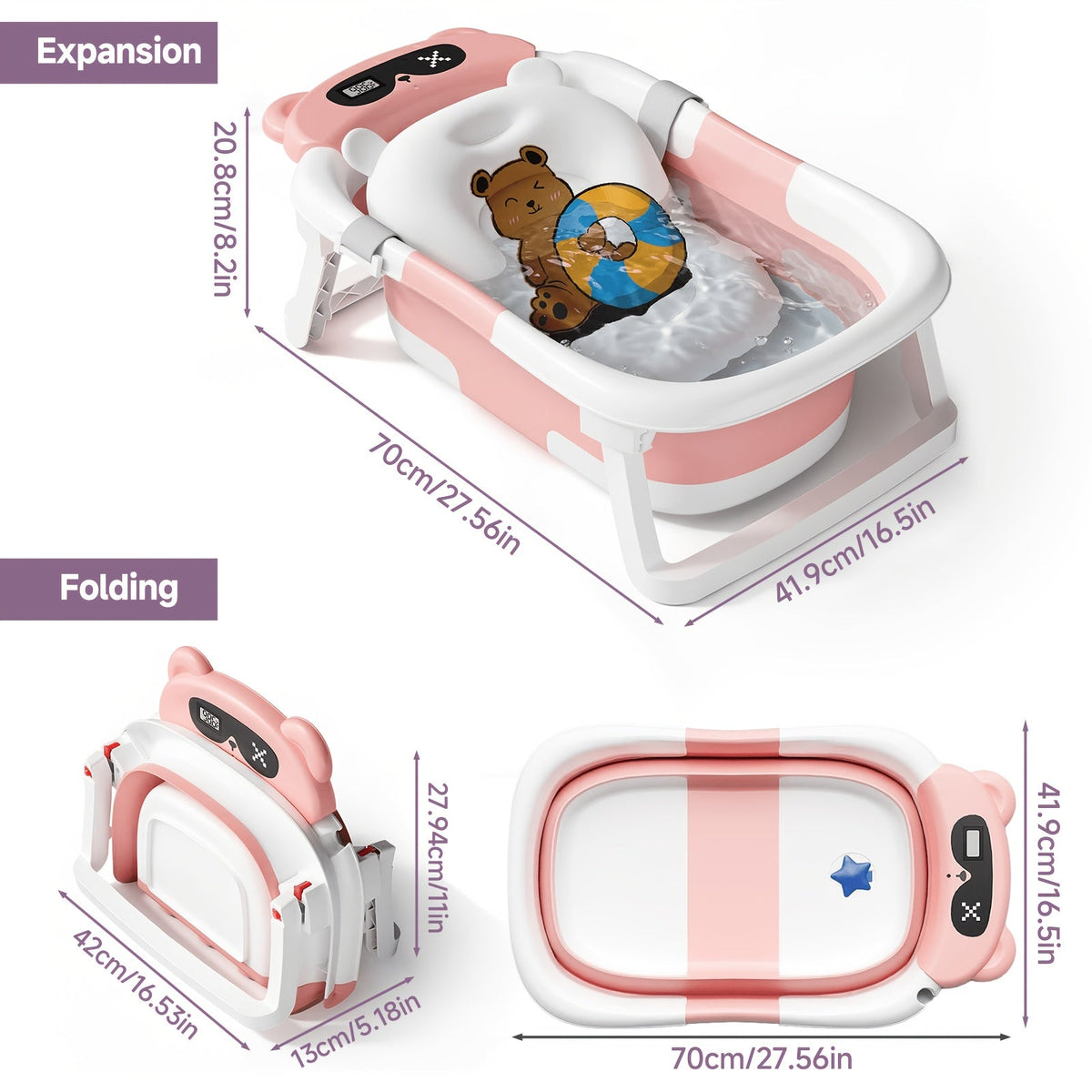 Baby Bathtub - Portable Foldable Non-Slip – Collapsible Newborn Toddler – view 2