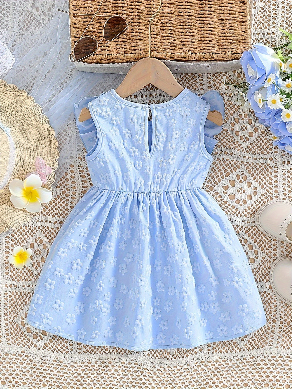 Baby Blue Floral Ruffle Dress – view 6