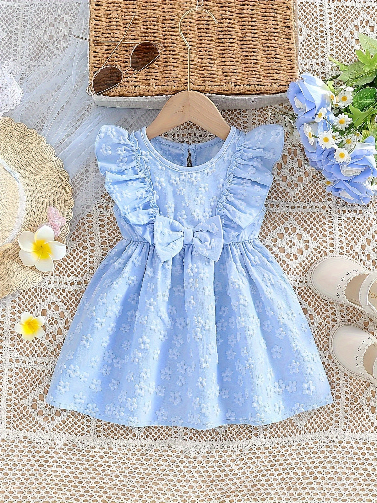 Baby Blue Floral Ruffle Dress – Blue option – view 3