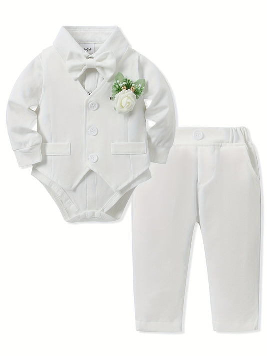 Baby Boy Bow Detail Outfit Set - Long Sleeve – White option – main product image