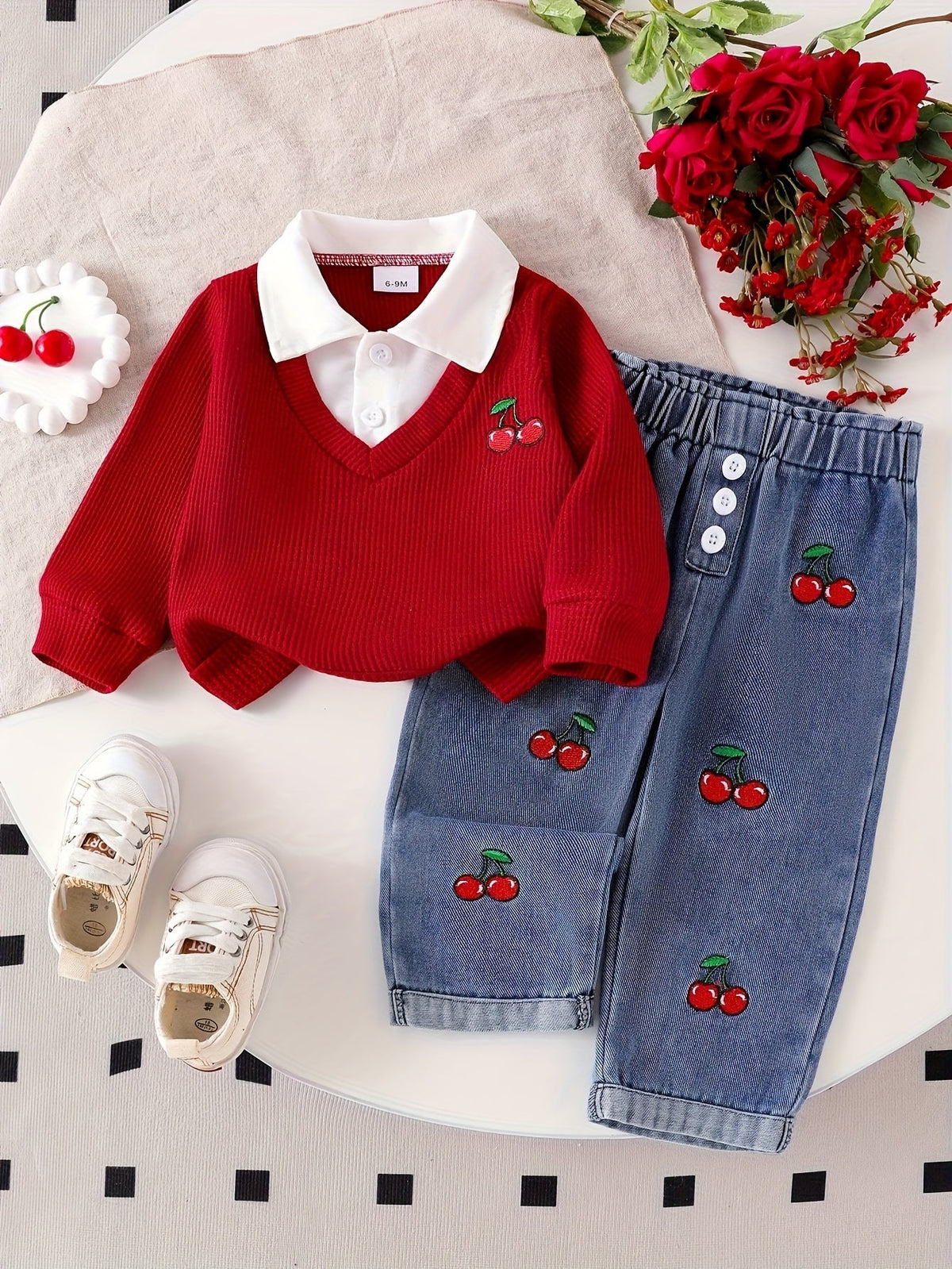 Baby Girl Casual Outfit Set - Long Sleeve Fall – Red option – main product image