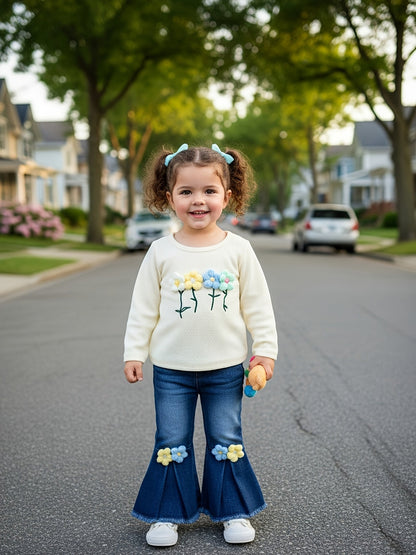 Baby Girl Floral Outfit Set - Long Sleeve Fall – view 3