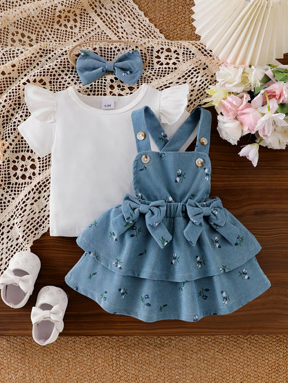 Baby Girl Floral Outfit Set - Short Sleeve Summer – view 3