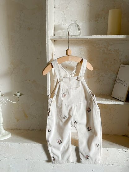 Baby Girl Floral Overalls - Embroidered Pocket Romper – view 2
