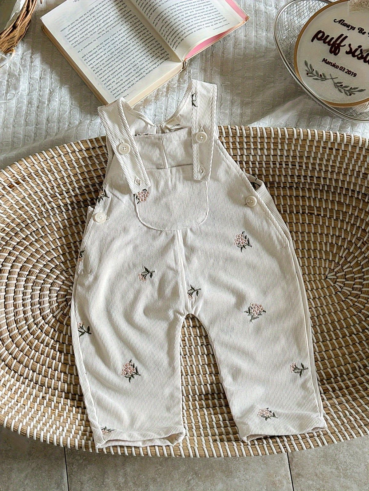 Baby Girl Floral Overalls - Embroidered Pocket Romper – view 8
