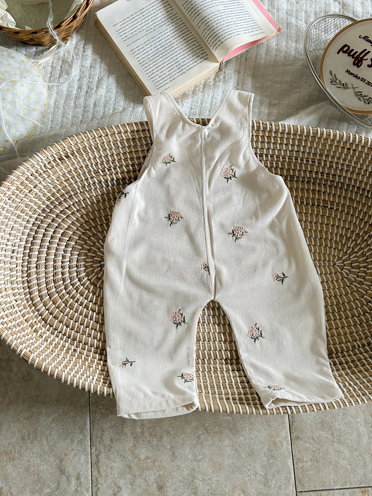 Baby Girl Floral Overalls - Embroidered Pocket Romper – view 9