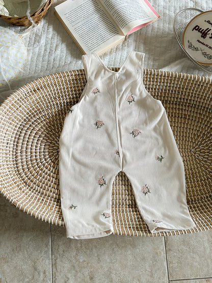 Baby Girl Floral Overalls - Embroidered Pocket Romper – view 9