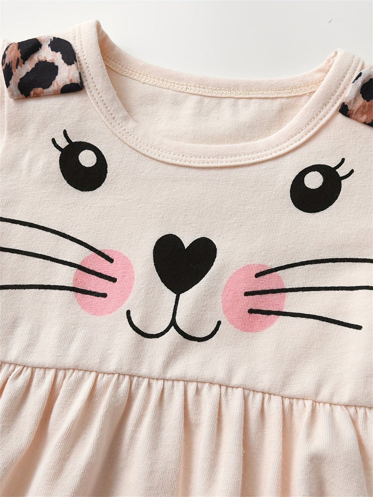 Baby Girl Two-Piece Outfit Set - Cat Print Ruffle Everyday Matching Look – view 2